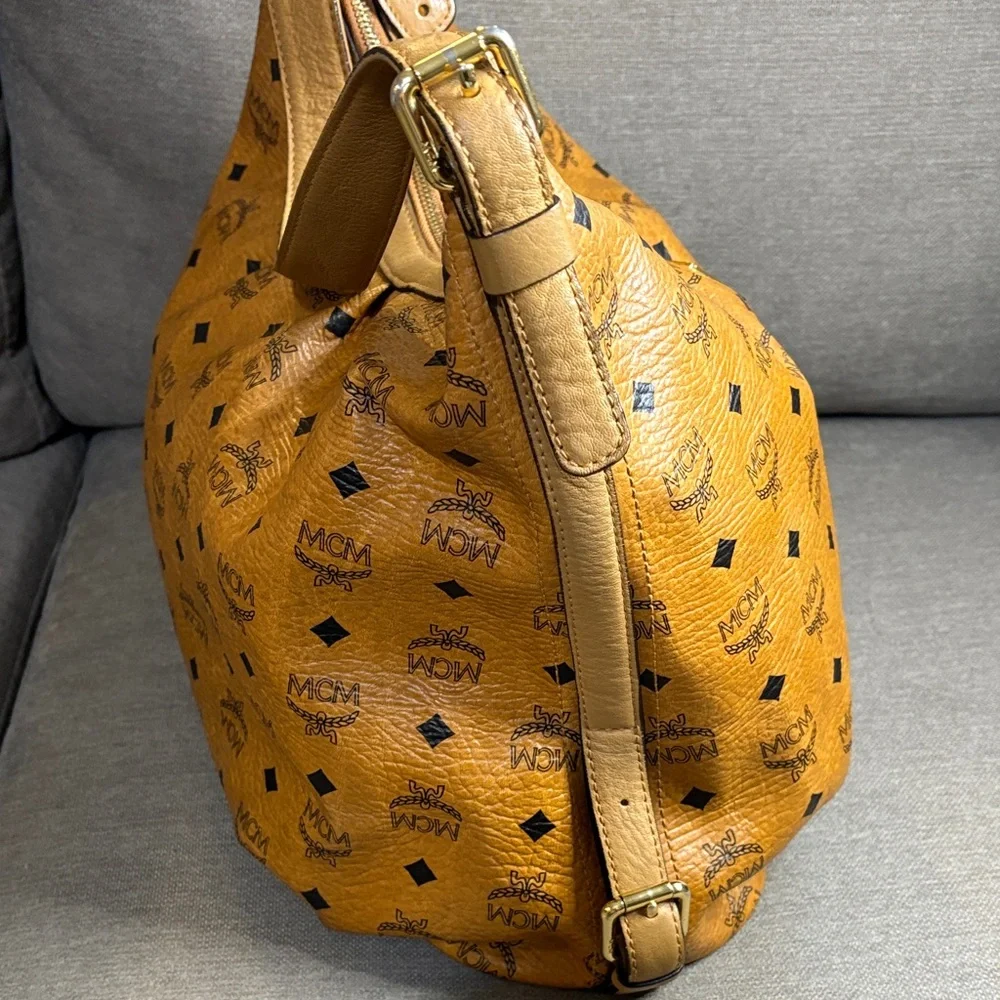 MCM Cognac Monogram Shoulder Hobo Bag ( Serial E0451)